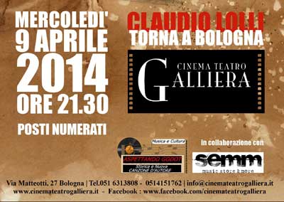 Claudio Lolli in Concerto - Bologna  Teatro Galliera 9 Aprile 2014